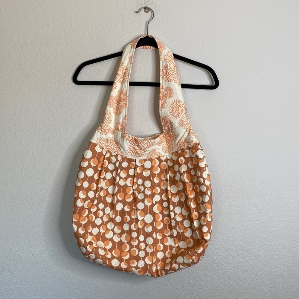 Hobo fabric bag handmade reversible large peach flowers